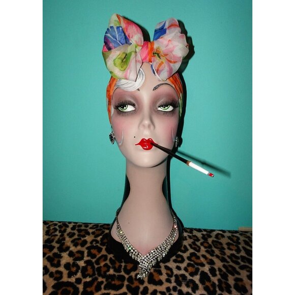 Vintage Diane Von Furstenberg Long Floral Scarf pinup retro rockabilly head wrap - Picture 7 of 9